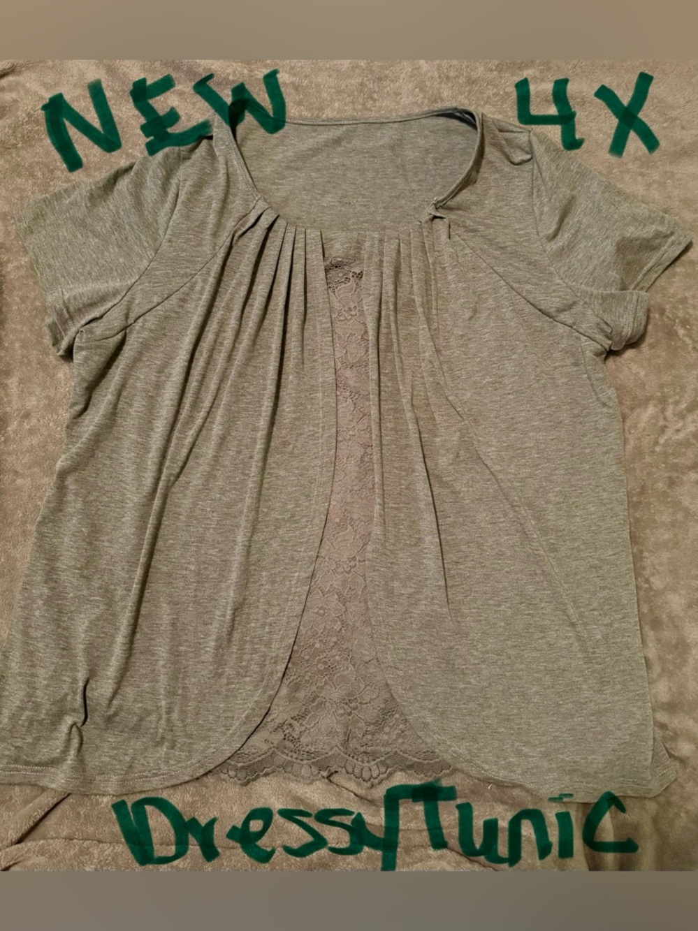 Dressy Tunic Lace-Panel Women's Top - 4X - Olive Gray